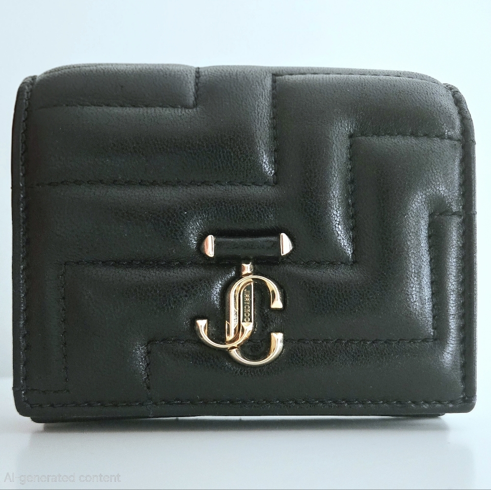Authentic JIMMY CHOO Set Hanne Bifold Compact Wallet Card Holder Clutch Full Set
